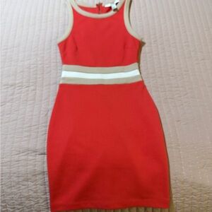 XXI Coral, Tan and White Bodycon Knit Mini Dress